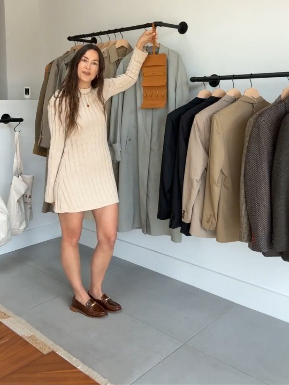 DISSH Cream Ribbed Long-Sleeve Mini Dress